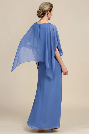 Gris Azul Vestido de Madrina Con Cuentas Batwing Mangas